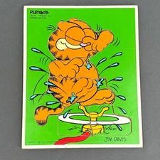 VTG 1978 Playskool Garfield Tray Puzzle Wooden Jim Davis Water Hose Homeschool
