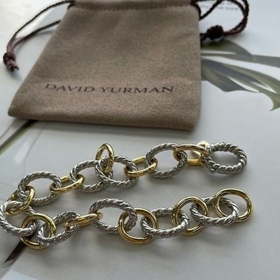 David Yurman 8  12mm Oval Link Cable Bracelet Sterling 925 w 18k Gold