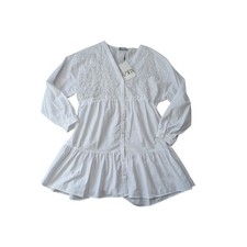 ZARA Small White Eyelet, layered, flowy white Mini Dress, NWT