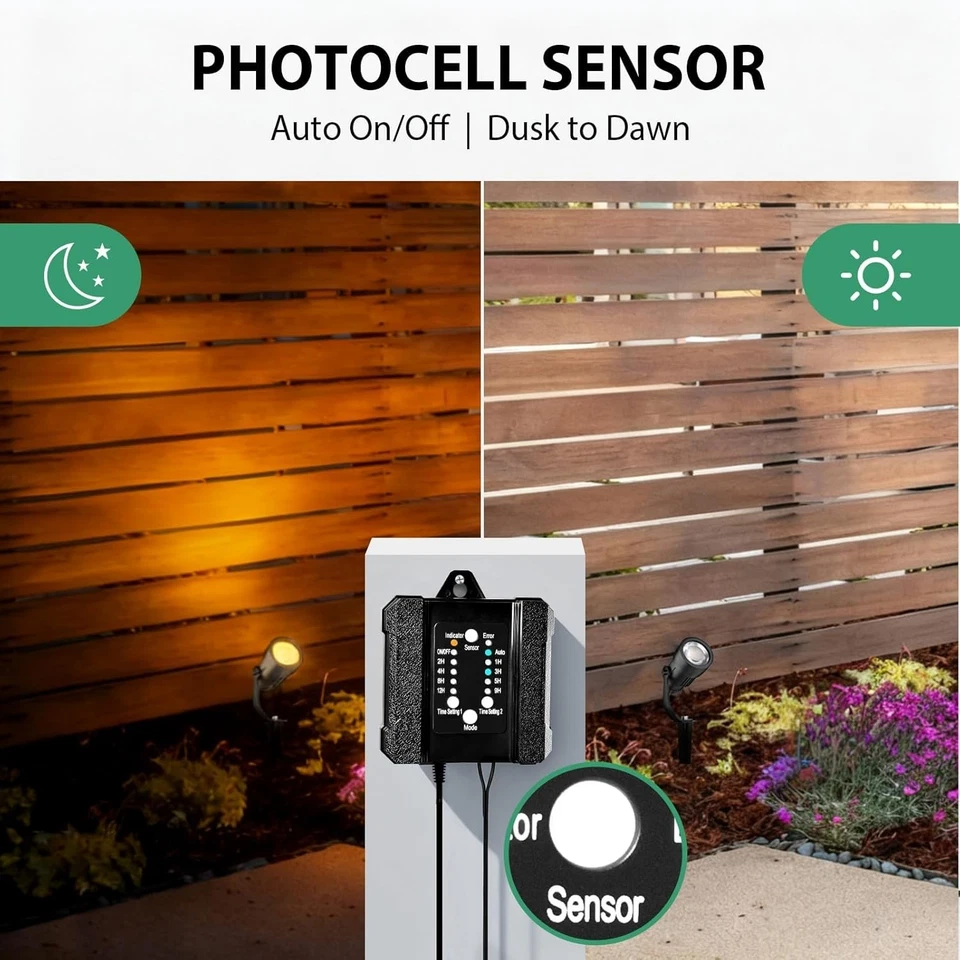 Transformador de paisaje de bajo voltaje resistente a la intemperie de 100 W con temporizador y fotocélula Foto 4 de 4