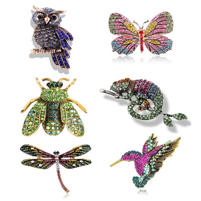 Smile Wood 6 Pcs Women Brooches Bulk Set Rhinestone Colorful Animal Pin Crystal