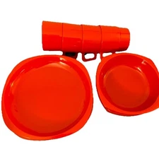 12 Pc Red Plastic Plates, Bowls, Stackable Mugs Set for Kids Nesting Dinnerware