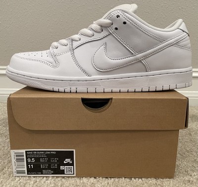 Nike SB Dunk Low Pro Triple White Size 9.5 FJ1674-100 Orange Label