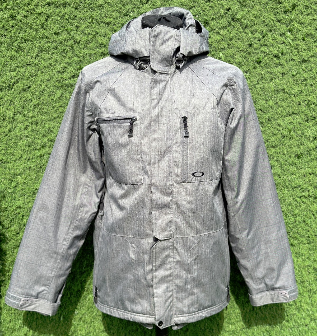 Oakley Technical Ski Jacket Grey Herringbone Hood… - image 1