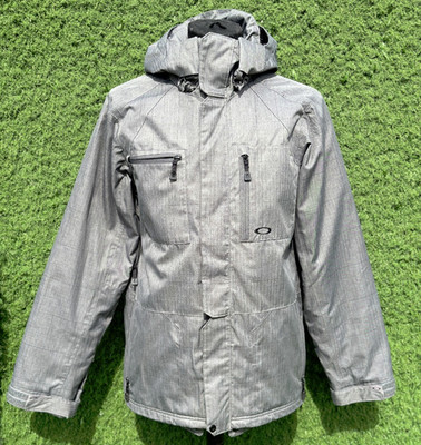 Oakley Technical Ski Jacket Grey Herringbone Hooded Insulated Loose Fit Size S