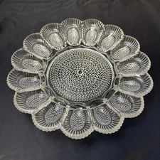 VINTAGE INDIANA GLASS EASTER EGG DEVILED EGGS CLEAR GLASS HOBNAIL PLATTER 24CT