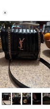 Saint Laurent Black Patent Quilted Crossbody Bag Chain Strap Gold Hardware