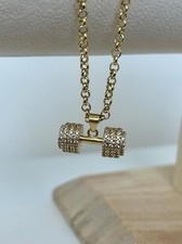 18K Gold Lagenlook Zirkonia Hantel Anhänger ...