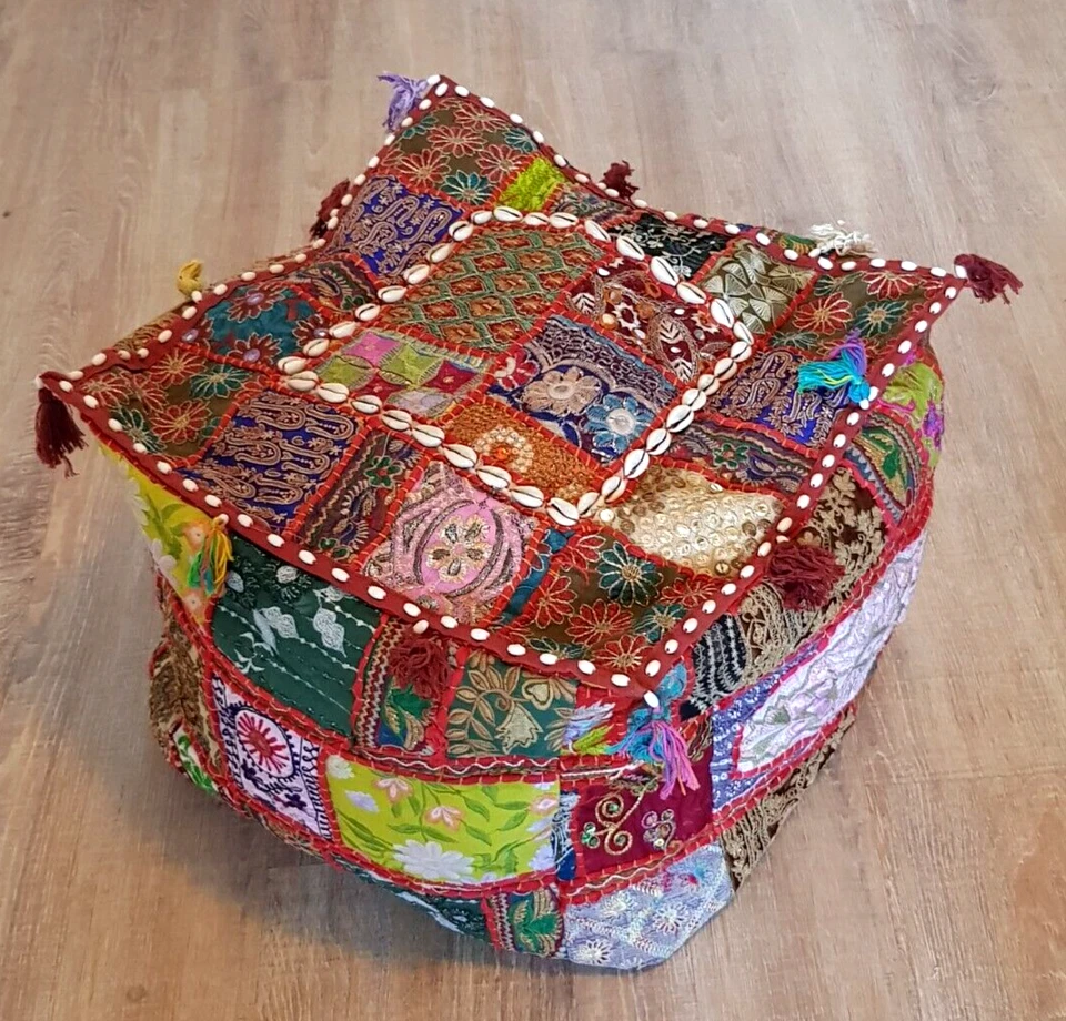 Orientalisches Sitzkissen Pouf Ottomane Patchwork Bunt 40 x 45 cm Handgefertigt - Bild 3 von 4