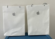 Lot of 2 Genuine APPLE White w/ Logo Paper Bag Gift Bags 9"H x 6"W x 3"D