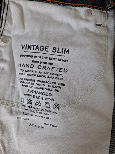 J. Crew Jeans Mens 29x30 Blue Dark Wash Handmade In Canada Slim Fit 100% Cotton - Picture 9 of 10