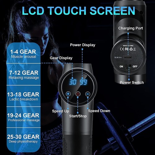 Massage Gun Deep Tissue, Muscle Percussion Massager with 30 Speeds Quiet LCD - Picture 7 of 7