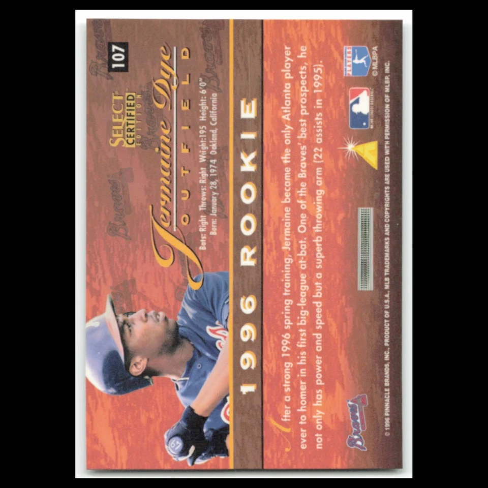 Jermaine Dye Rookie #107 1996 Select Certified Atlanta Braves Baseball Card MLB - Image 2 of 3