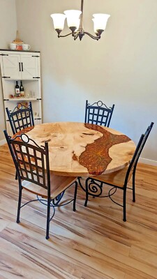 Epoxy Dining Table, Orange Epoxy Resin Table, Custom Round Walnut Wood Furniture