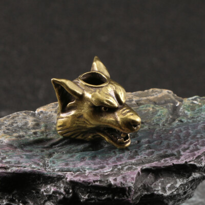 Solid Brass Wolf Head Shape Paracord Bead Lanyard Bead Knife Beads Bracelet Bead