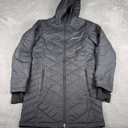 Columbia Heavenly Hooded Long Jacket Women's Medium Black Long Sleeve Full Zip