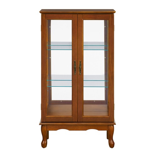 Adjustable Shelves Lighted Storage Curio Display Cabinet w/ Tempered Glass Doors - Picture 20 of 24