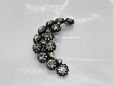 Vintage Crescent Moon Pin Brooch Clear Rhinestone Black Metal 2.5"