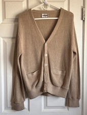 VINTAGE CAMPUS SWEATER CARDIGAN TAN SIZE MEDIUM MADE IN USA