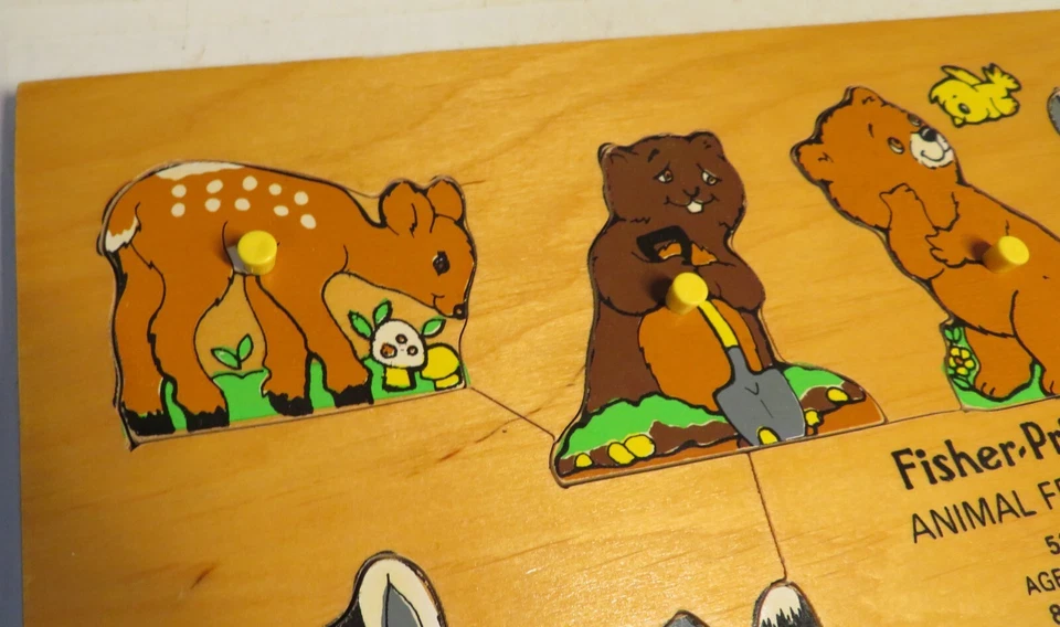 Rompecabezas de madera Fisher Price Animal Friends #519 preescolar con clavijas años 70 vintage Foto 3 de 4