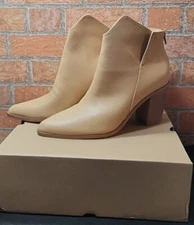 Omysky Womens Lug Sole Ankle Boots Pointed Toe Stacked Chunky Heel Ankle Tan 