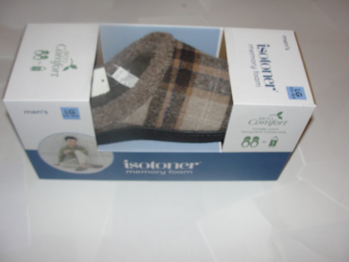 ISOTONER Slippers Mens Size 9.5 10.5 Tan Brown Plaid Plush Lined Gel Memory Foam Isotoner Men main image 4
