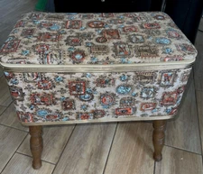 Vintage Burlington Sewing Storage Organizer Box Chest Americana Floral  SEE PICS