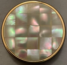 MAX FACTOR MOTHER OF PEARL COMPACT - VINTAGE - Round with Mirror and Puff 2 3/4"