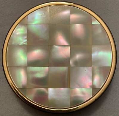 MAX FACTOR MOTHER OF PEARL COMPACT - VINTAGE - Round with Mirror and Puff 2 3/4''