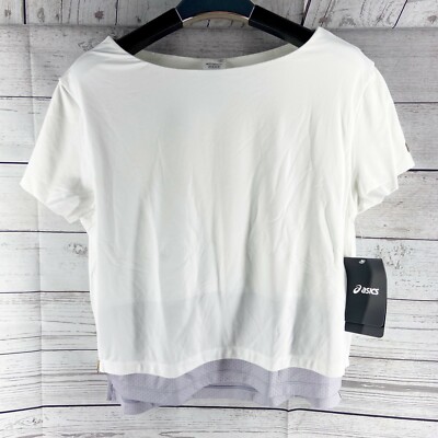 ASICS Womens Dual Side Zip Cropped Performance Short Sleeve Top White Gray S, M