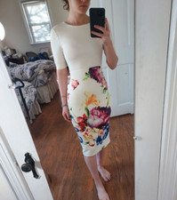 Ted Baker White Midi Floral Aldora Bodycon Dress Size TB 1 fits US 2