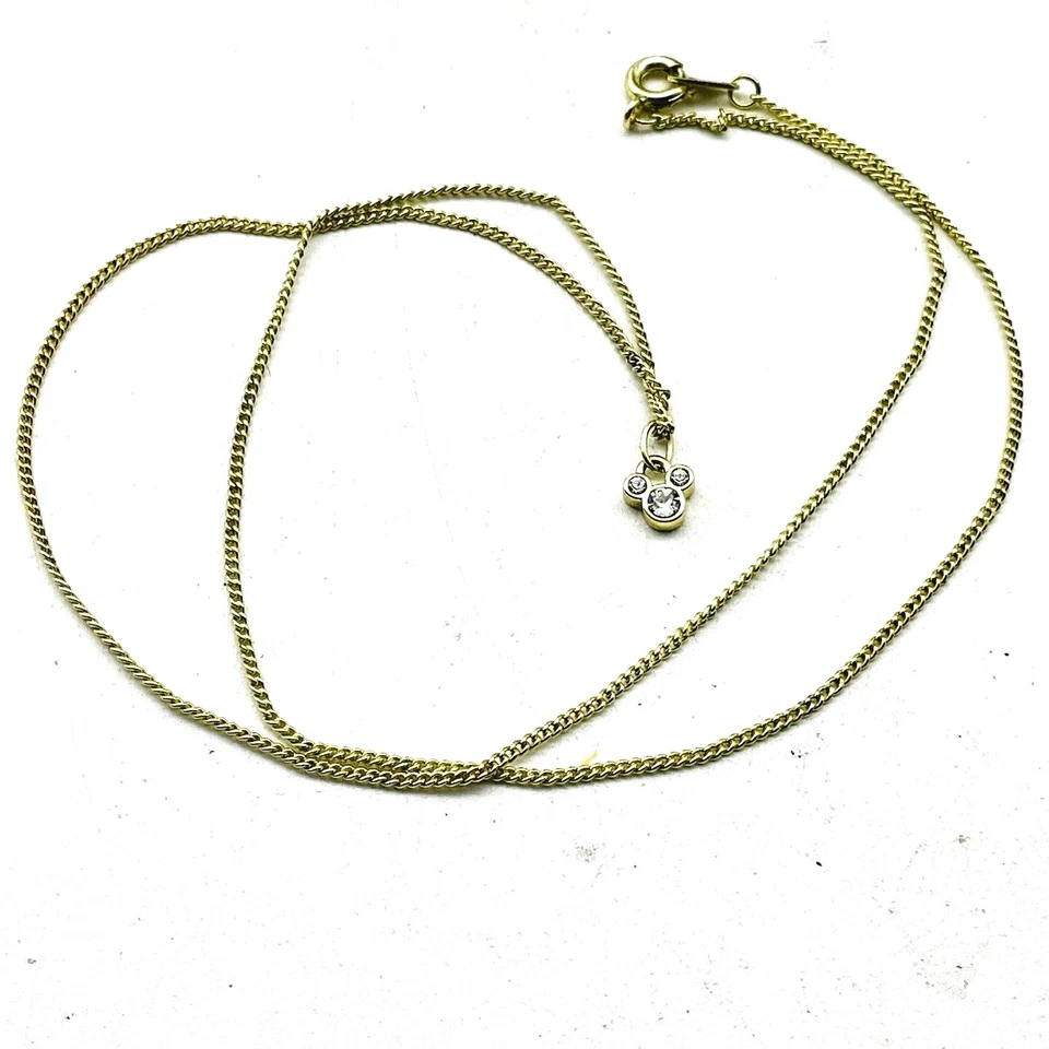 Collar Disney Tono Dorado Mickey Mouse Circonita cúbica Cristal Colgante Firmado Coleccionable Foto 2 de 4