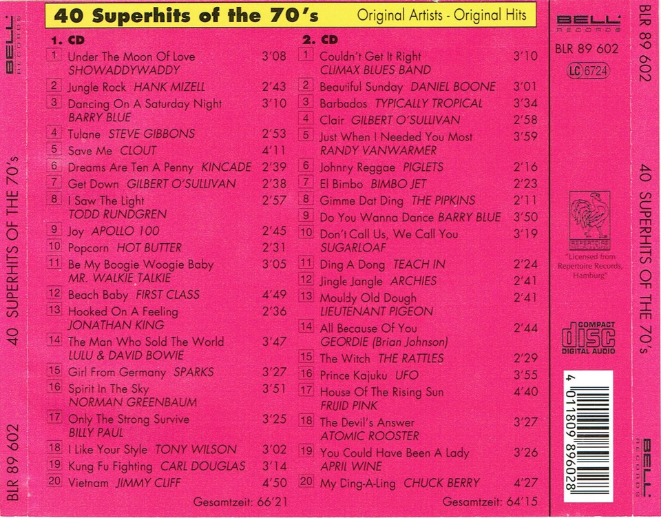 (2CDs) 40 Superhits Of The 70's - Barry Blue, Daniel Boone, Kincade, The Rattles - Bild 2 von 2