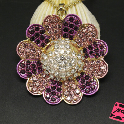 New Holiday gifts  Purple Bling Sunflower Flower Crystal Pendant Women Necklace