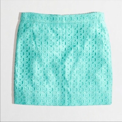 Womens JCrew Vivid Aqua Mint Eyelit Skirt Size 4