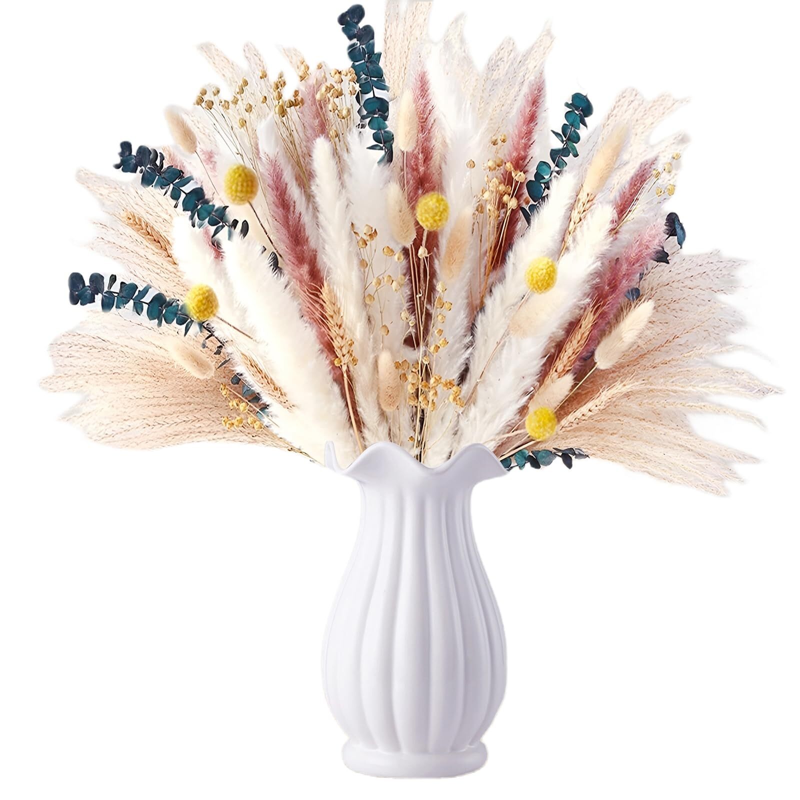 85 PCS Dried Pampas Grass, Natural Pampas Grass Boho Dried Flowers Bouquet Co...