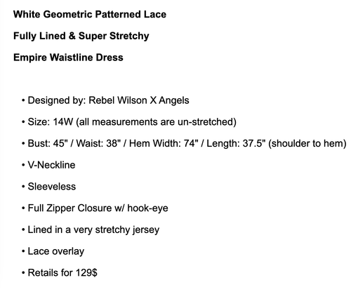 XL/1X/14W New Rebel Wilson Cotton White Lace Dress Lined Fit & Flare 129$ - Picture 13 of 14
