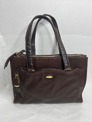 TAHARI Dark Brown Leather Satchel Shoulder Handbag - Main Image