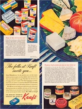 Print Ad Kraft Cheese Dips Spread 1946 Full Page Large Magazine 10.5"x13.5"