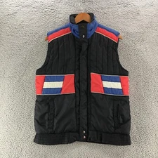 Alpine Ski Puffer Vest Jacket Mens One Size Black Multi Zip Up Mock Neck Winter