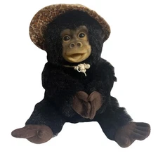 Vintage Hosung Chimpanzee Monkey Plush Hand Puppet Flocked Face Squeaker 1994