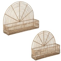 Wandregal 2Er Set Rattan 37X48X12 Cm HäNgeregal Beige BüCherregal Boho Deko