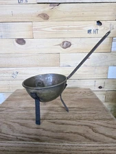 18th Century Hand Forged Cooking Spider Copper Pot Kettle Iron Legs + Handle