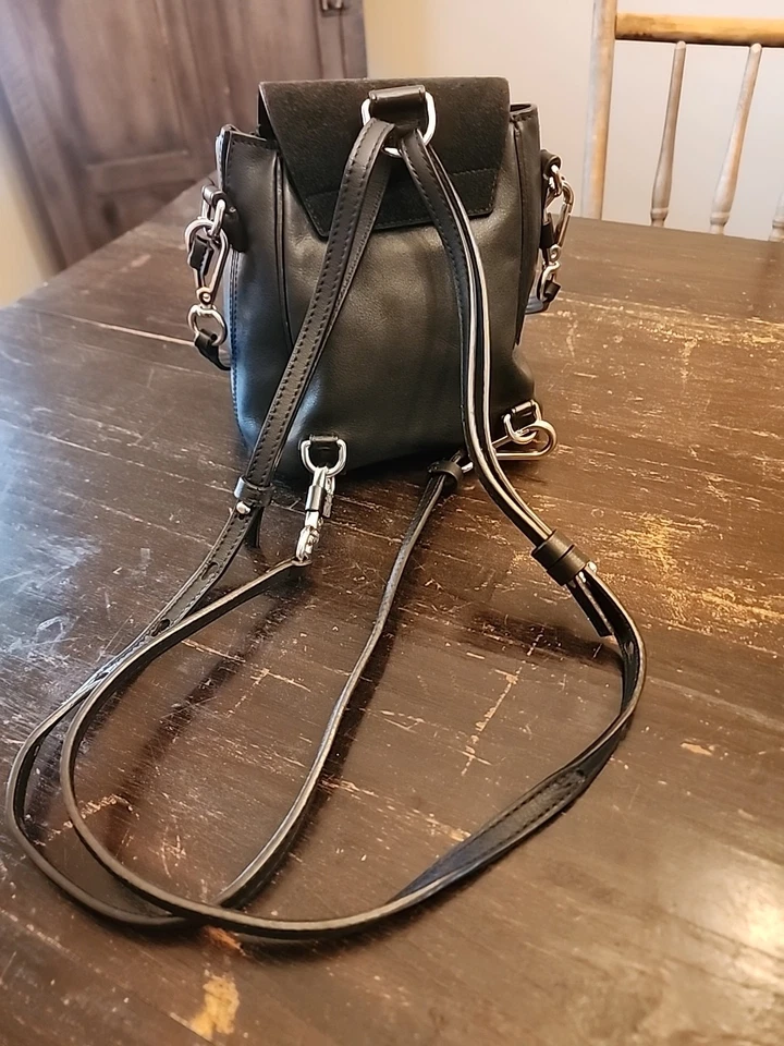 CHLOE FAYE Black Leather & Suede Mini   Backpack Purse, Convertible Adjustable  - Image 4 of 4