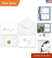 Gold Foil Thank You Cards with Lick-Seal Envelopes - 100 Piece Set