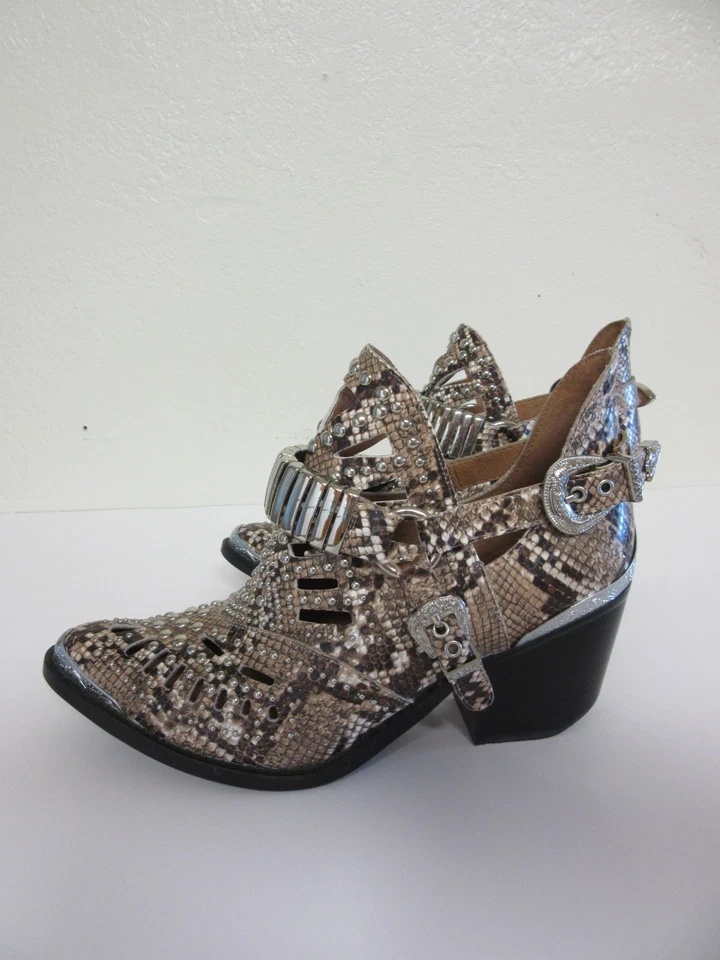 Botines JEFFREY CAMPBELL Cuero Marrón Tachonado Calhoun-4 Piel de Serpiente Talla 8.5 Foto 2 de 4