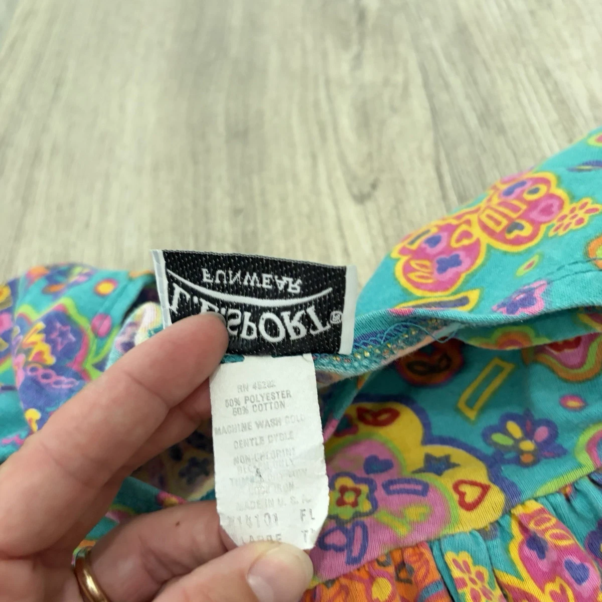 VTG 90S Girls Floral Dress L. L. Bean Sport Colorful Teal Size 4 Long Sleeve Usa