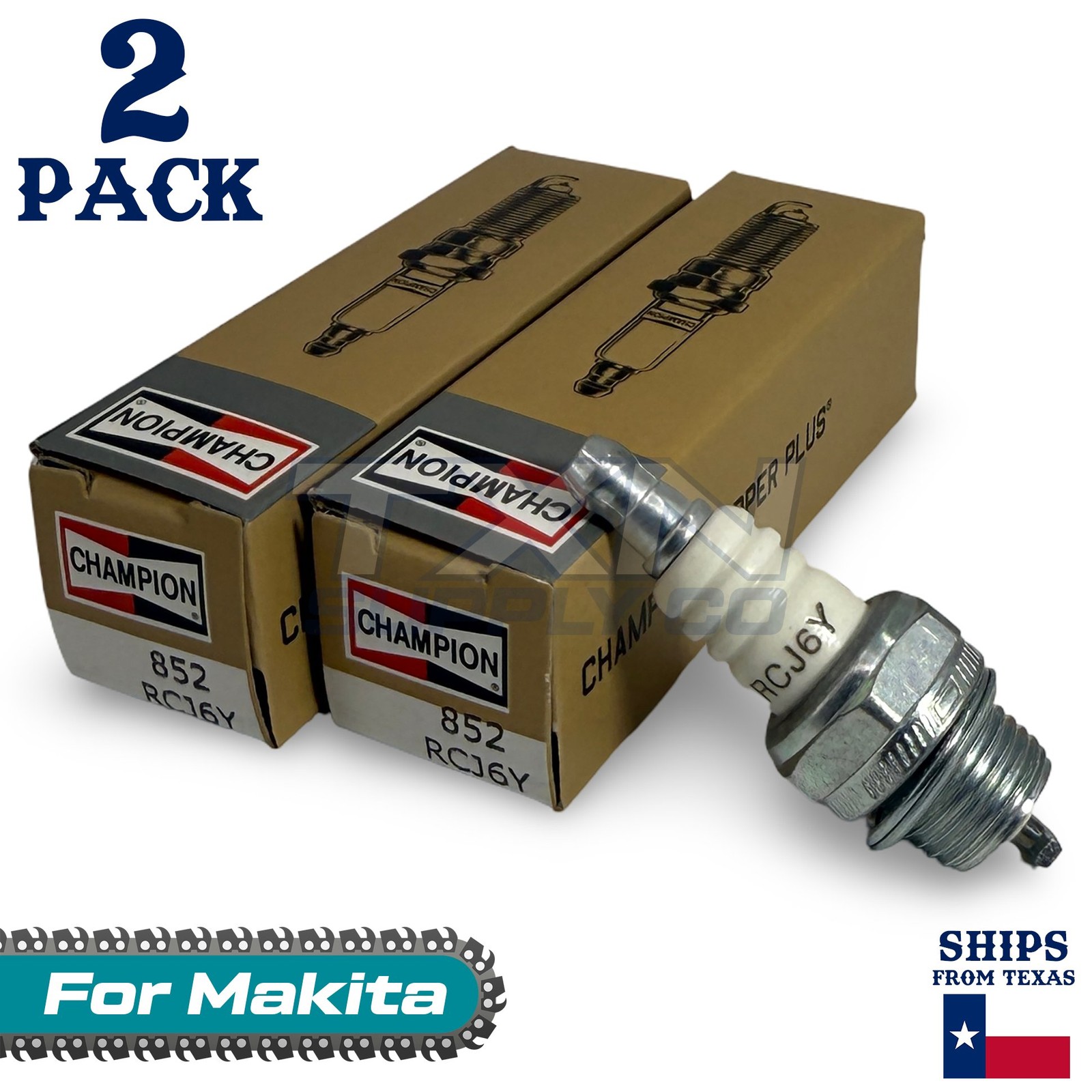 2 Pack Champion Spark Plug - For DCS-431 Makita Chainsaw