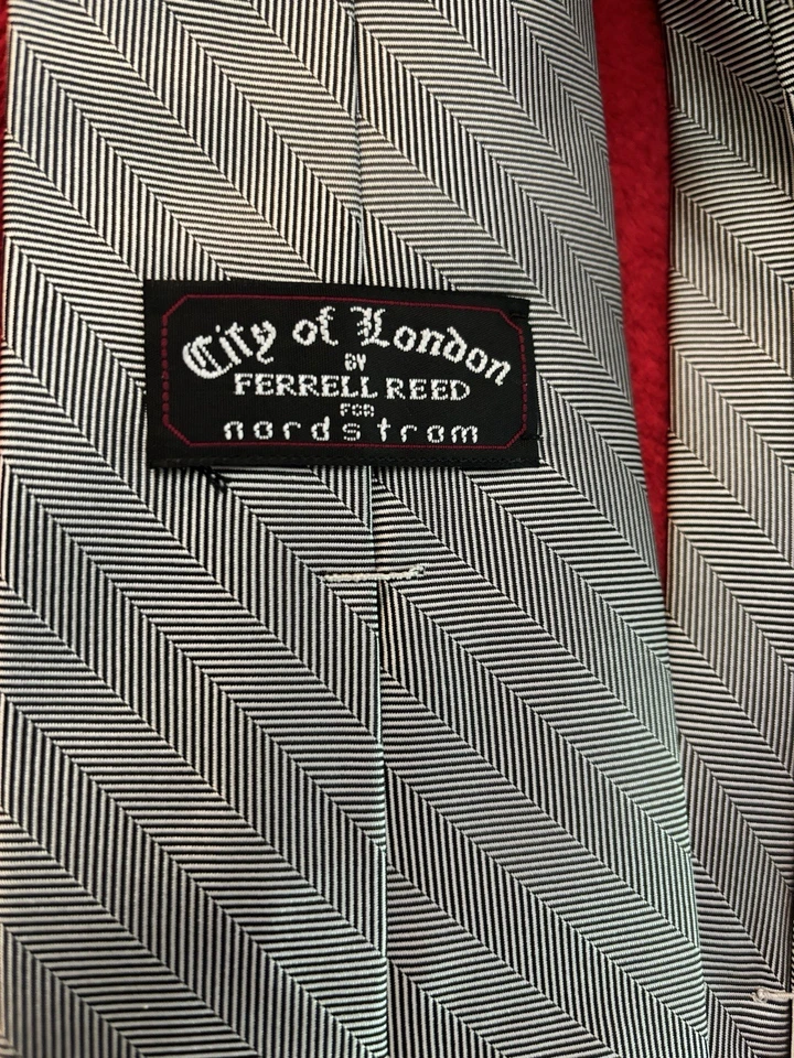 Corbata de seda Ferrell Reed City of London gris plata espiga hecha en Italia USADA Foto 2 de 4