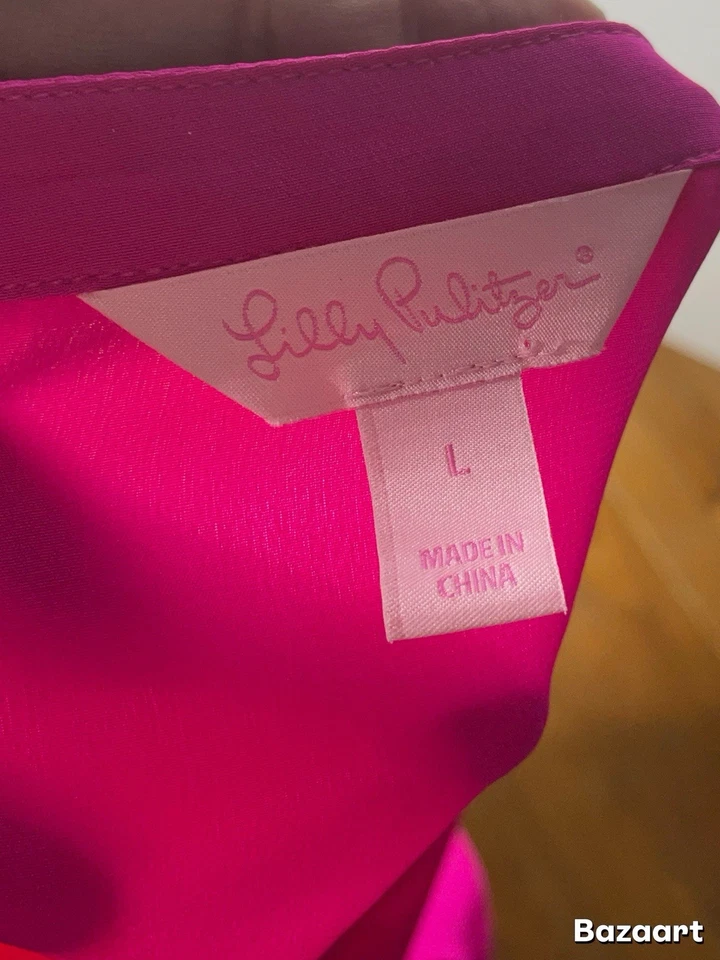 Top Lilly Pulitzer Grande 100% Seda Milán Magenta Manga Larga Borla Rosa Foto 4 de 4